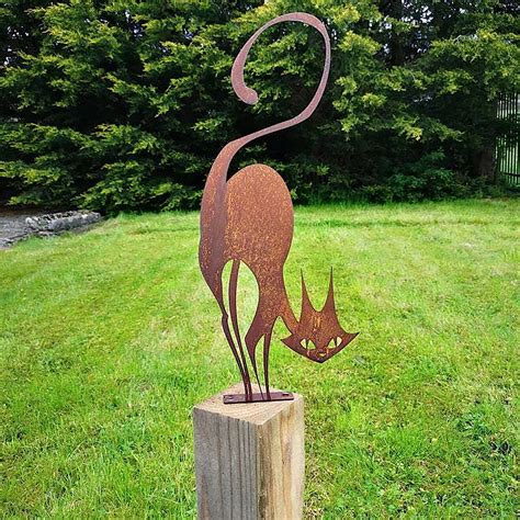 cat lawn decorations|metal cat lawn ornament.